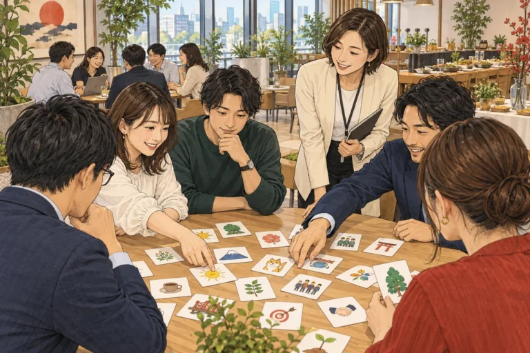 社内懇親会の企画アイデア15選を解説するイラスト（開催イメージ）