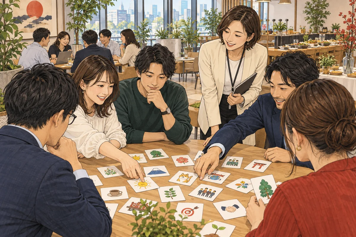 社内懇親会の企画アイデア15選を解説するイラスト（開催イメージ）