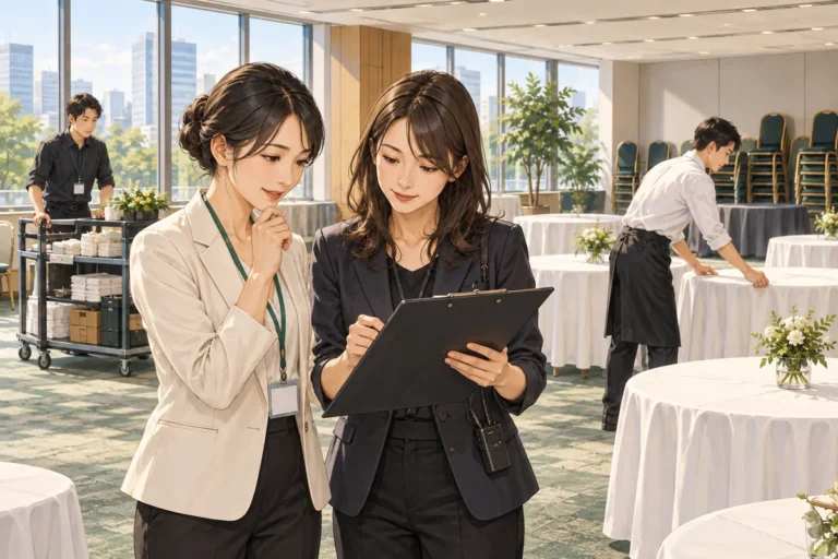 社内懇親会の幹事がやること完全リストを解説するイラスト（開催イメージ）