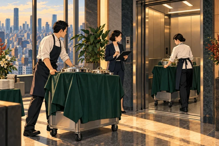 東京でオフィスパーティーを開くには？ケータリング・設営・撤収まで解説を解説するイラスト（開催イメージ）
