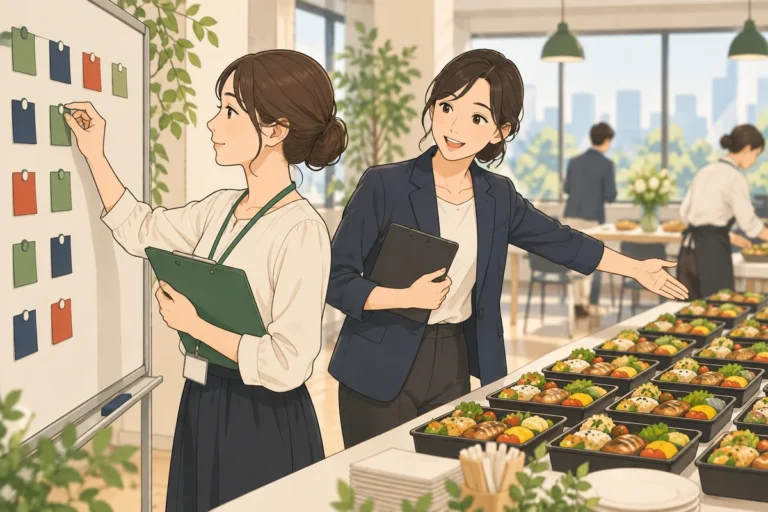 ケータリングは何人分頼めばいい？人数と参加率から考える発注量を解説するイラスト（開催イメージ）