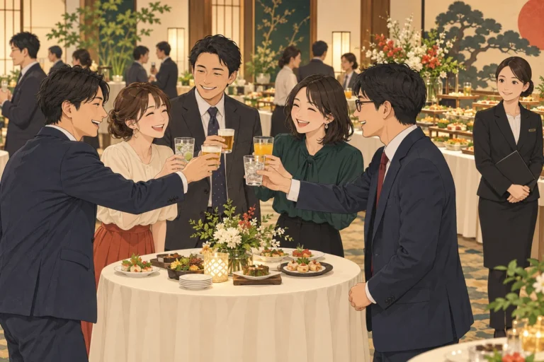 会社イベントでアルコールを出すときの準備と注意点を解説するイラスト（開催イメージ）