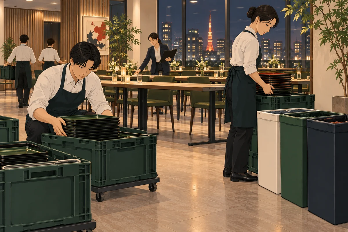 ケータリングの片付け・ゴミ回収は頼める?オフィス開催前の確認事項を解説するイラスト(開催イメージ)