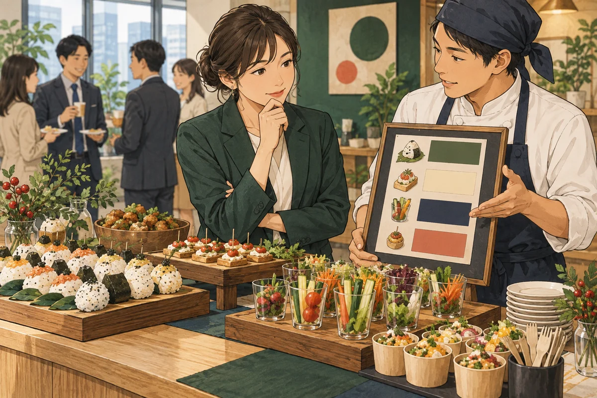 一人3,000円のケータリングでどこまでできる?社内懇親会の組み方を解説するイラスト(開催イメージ)