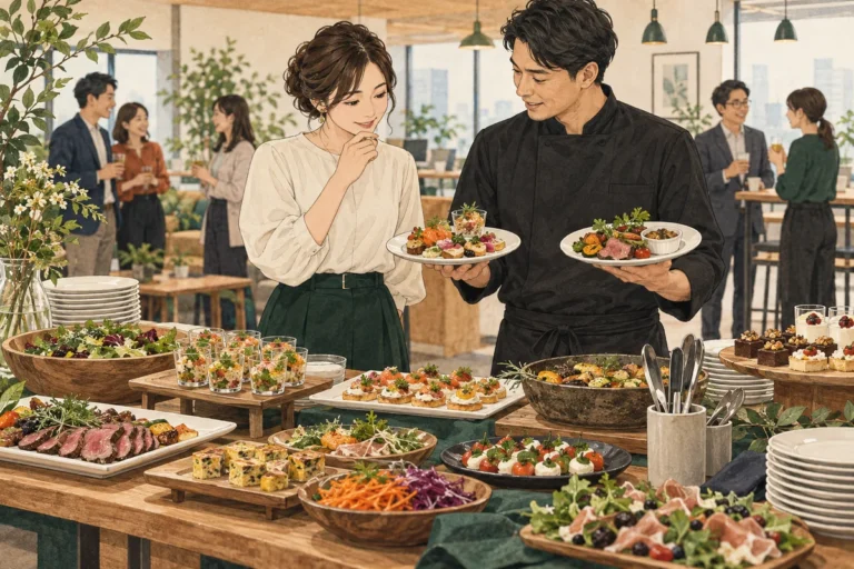 一人5,000円のケータリングなら何ができる？会社パーティーの実例を解説するイラスト（開催イメージ）
