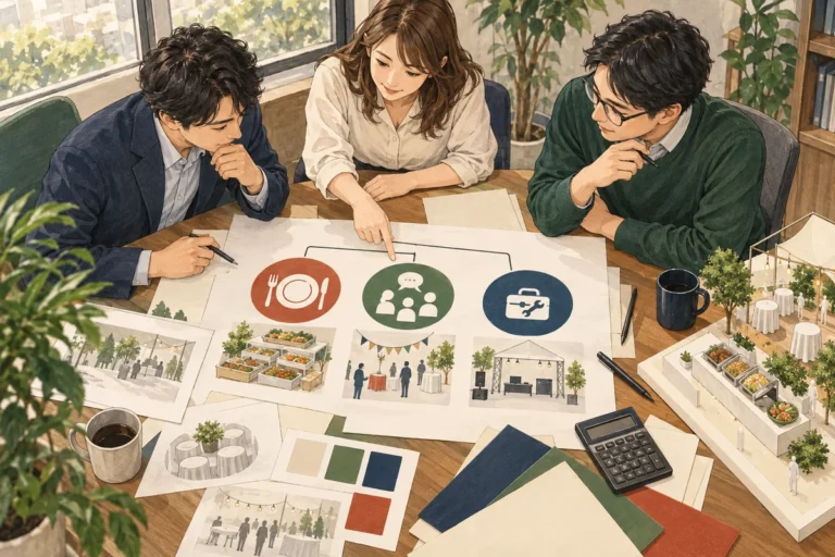 社内イベントの予算の決め方を解説するイラスト（開催イメージ）