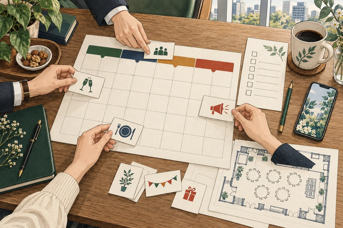 社内イベント準備チェックリストを解説するイラスト(開催イメージ)