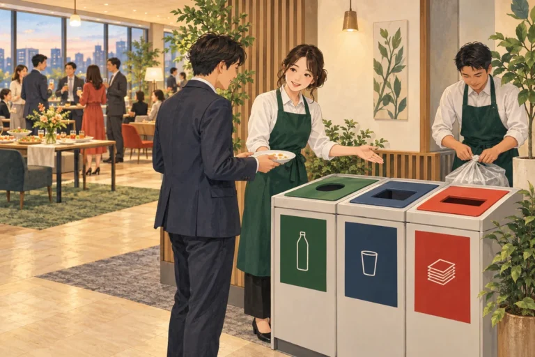 社内懇親会のゴミ処理どうする？オフィス開催前に確認したい5項目を解説するイラスト（開催イメージ）