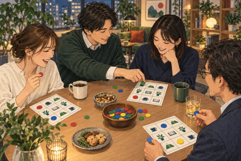 社内懇親会のビンゴをマンネリ化させない7つのアレンジを解説するイラスト（開催イメージ）