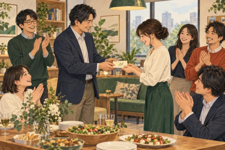 懇親会に簡易表彰を取り入れる方法を解説するイラスト（開催イメージ）